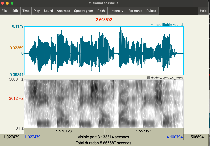 Catherine's seashells recording in praat