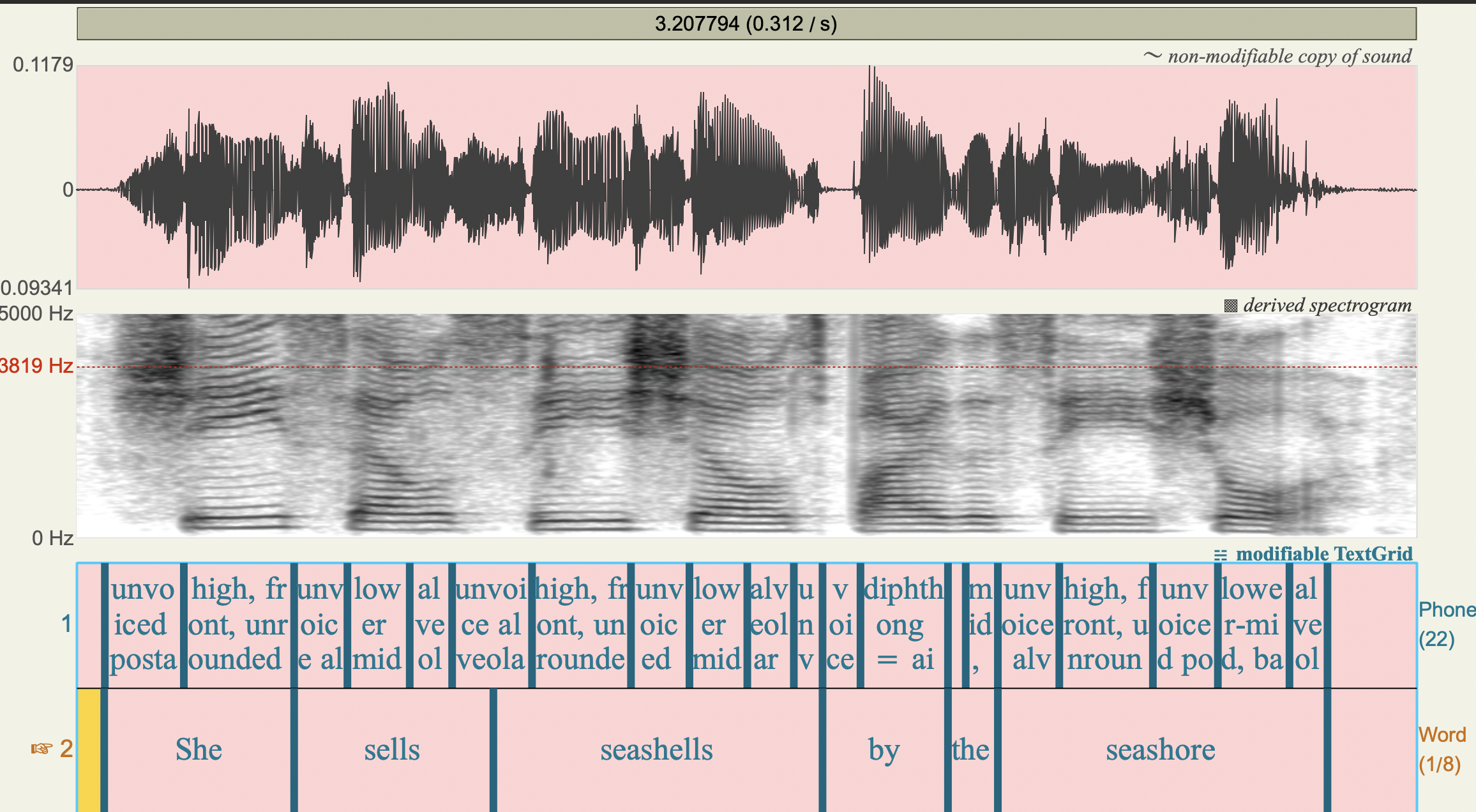 spectrogram with window length 0.05: you can see more of the harmonic structure compared to the default