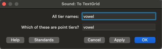 TextGrid creation pop-up